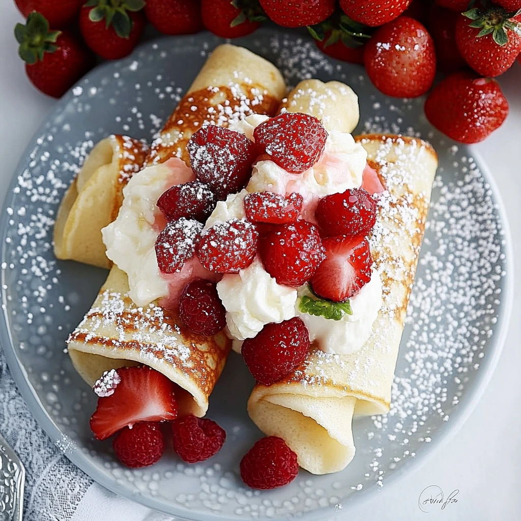 Pannkakor med jordgubbar och vispad grädde