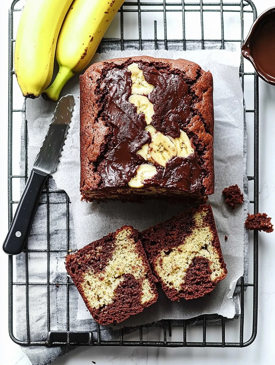 Uppskuret chokladmarmorerat bananbröd