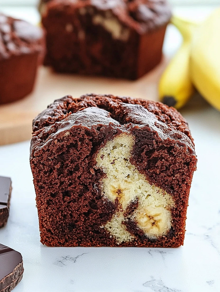 Färdigt chokladmarmorerat bananbröd