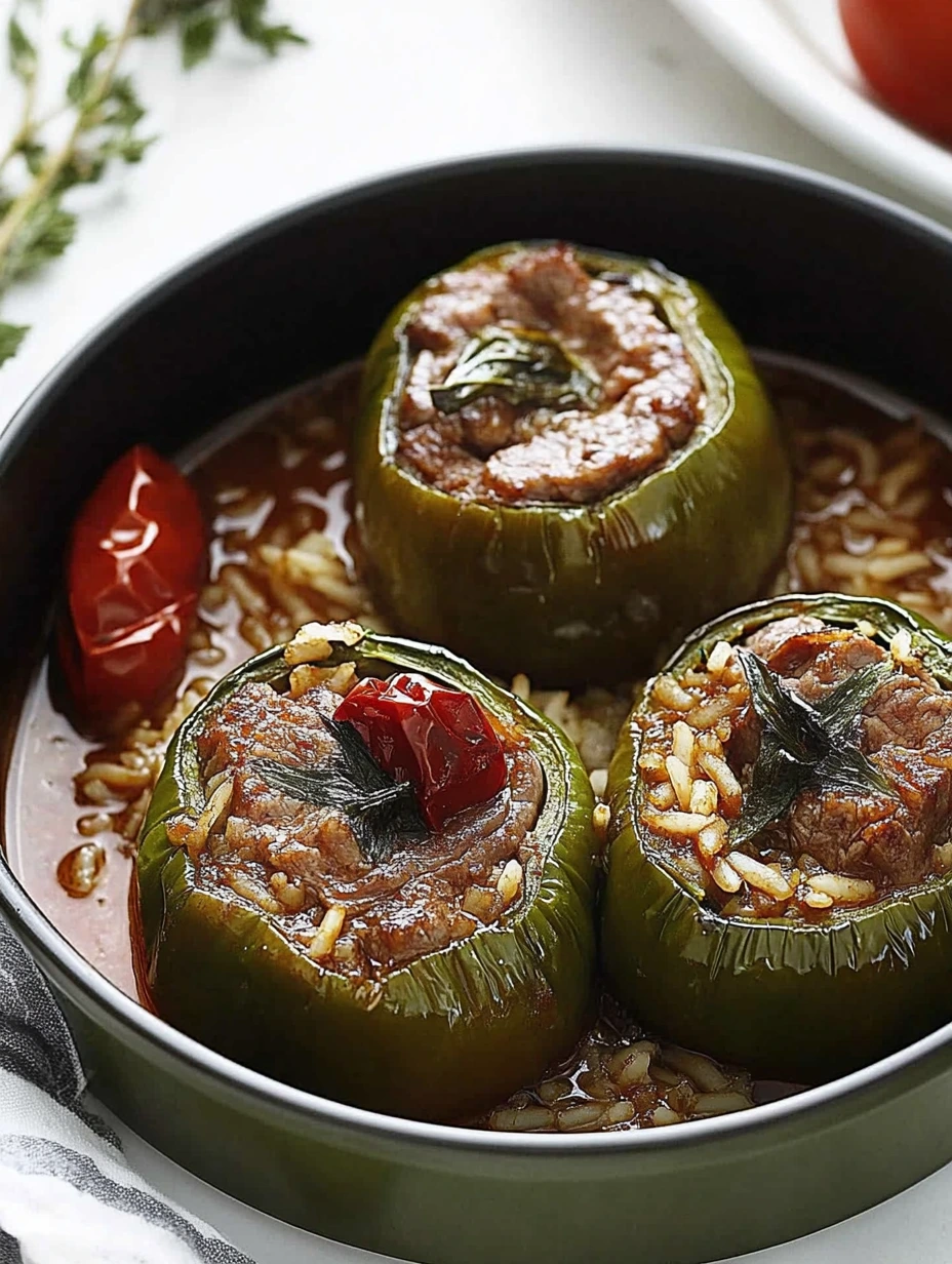 Ugnsbakad grön paprika: fylld med köttfärs och ris