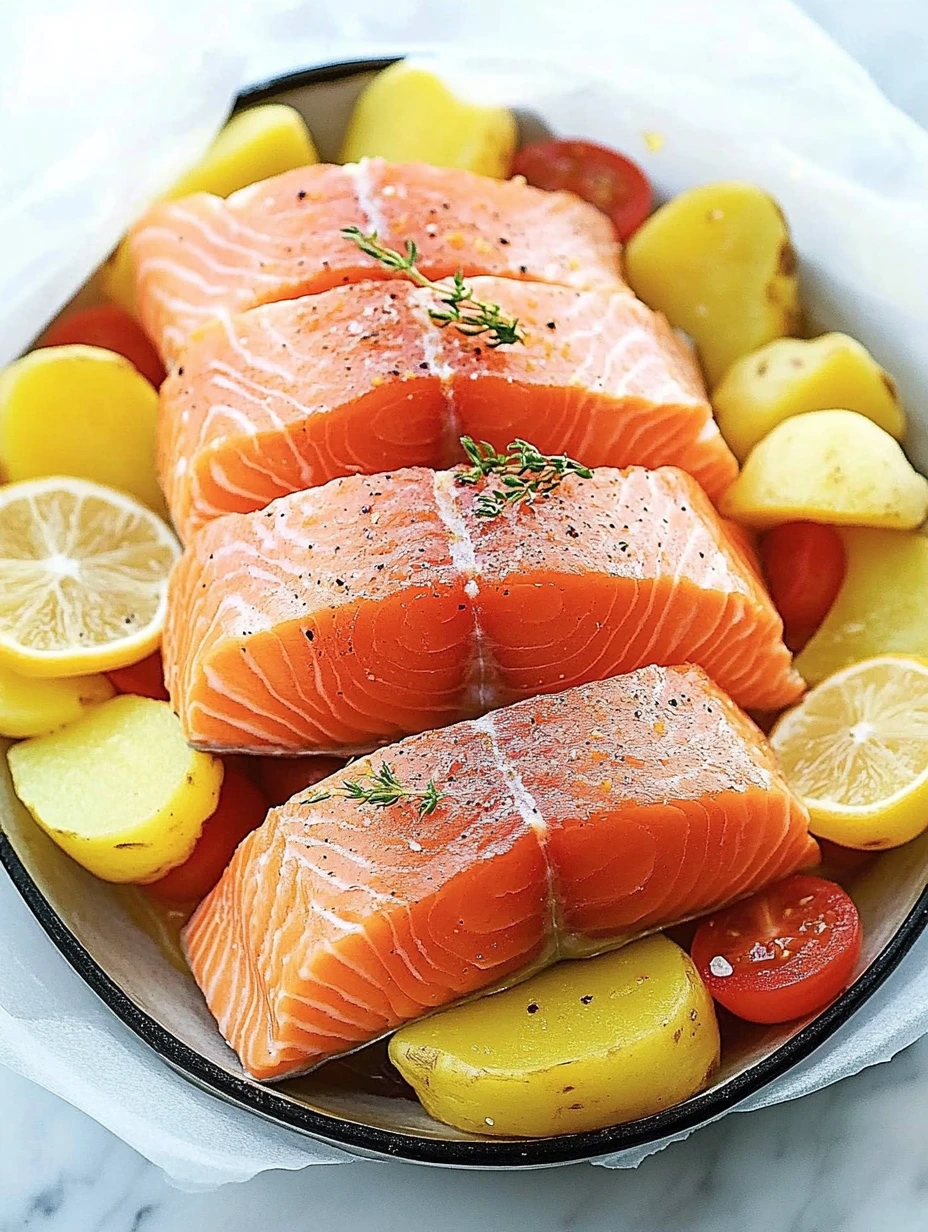 Laxfiléer på potatisbädd