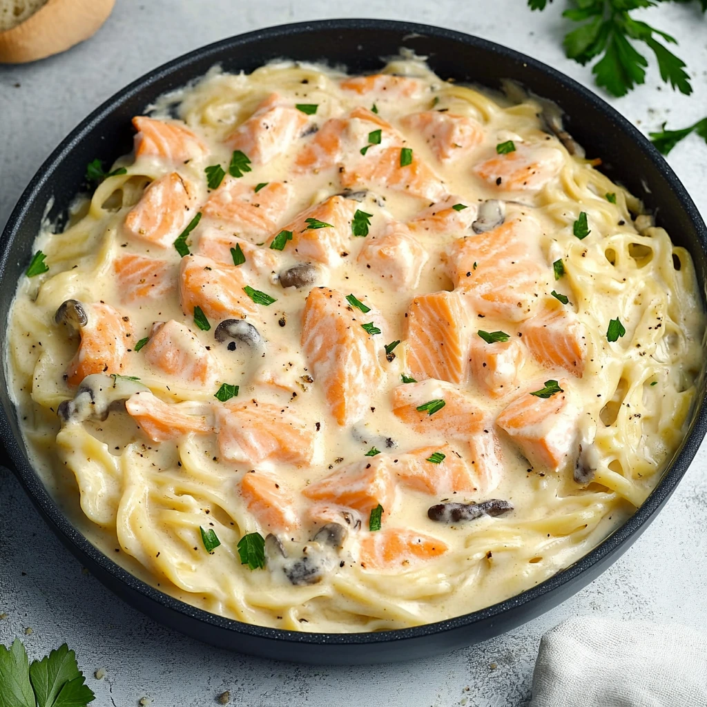 Pasta med lax och Alfredosås