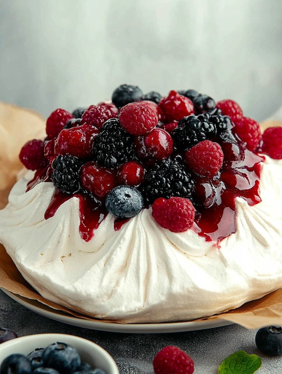 Underbar Pavlova med röda bär