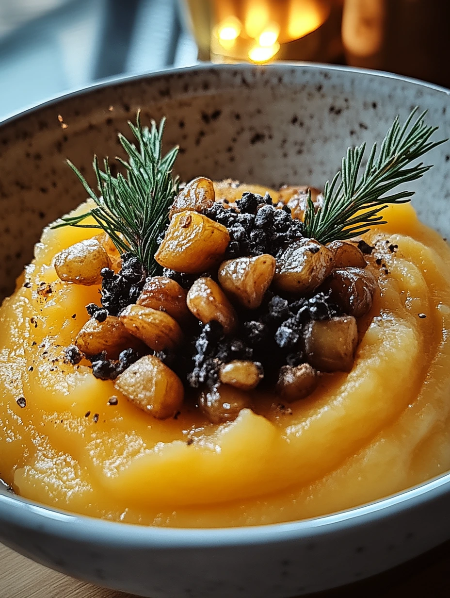 Servering av sötpotatis- och kastanjemos