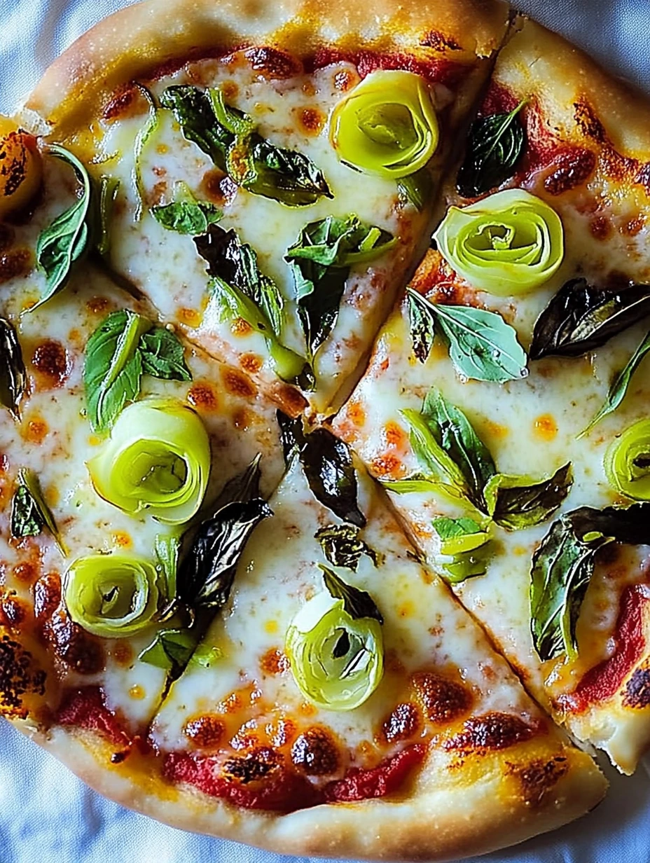 Färdig Purjolökspizza med florentinsk touch