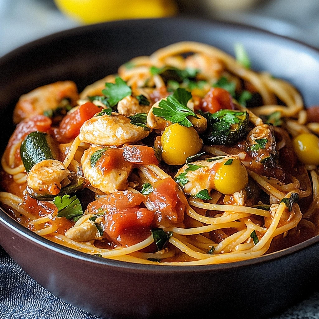 Sås Spaghetti Med Grönsaker Och Kyckling