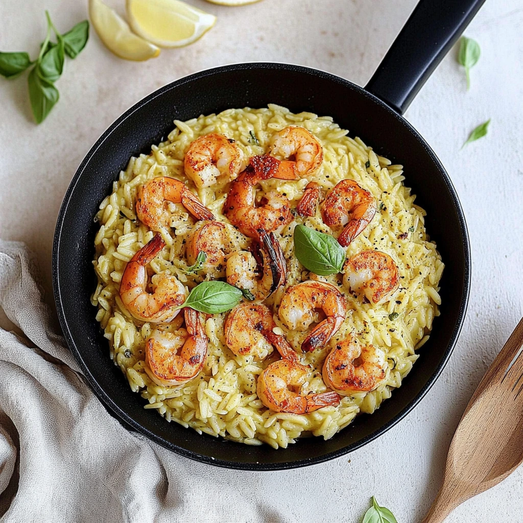 Orzo-risotto med räkor och paprika