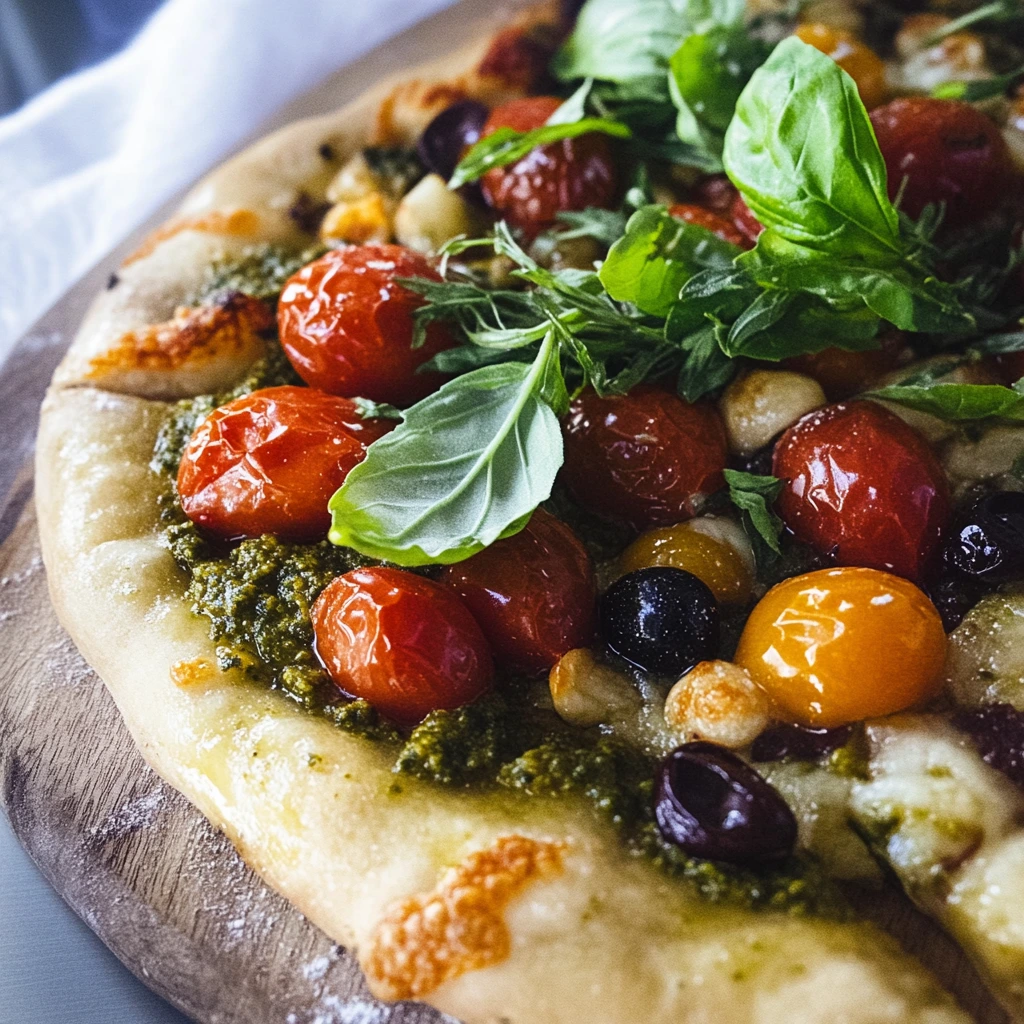 Fantastisk pizza med pesto och körsbärstomater