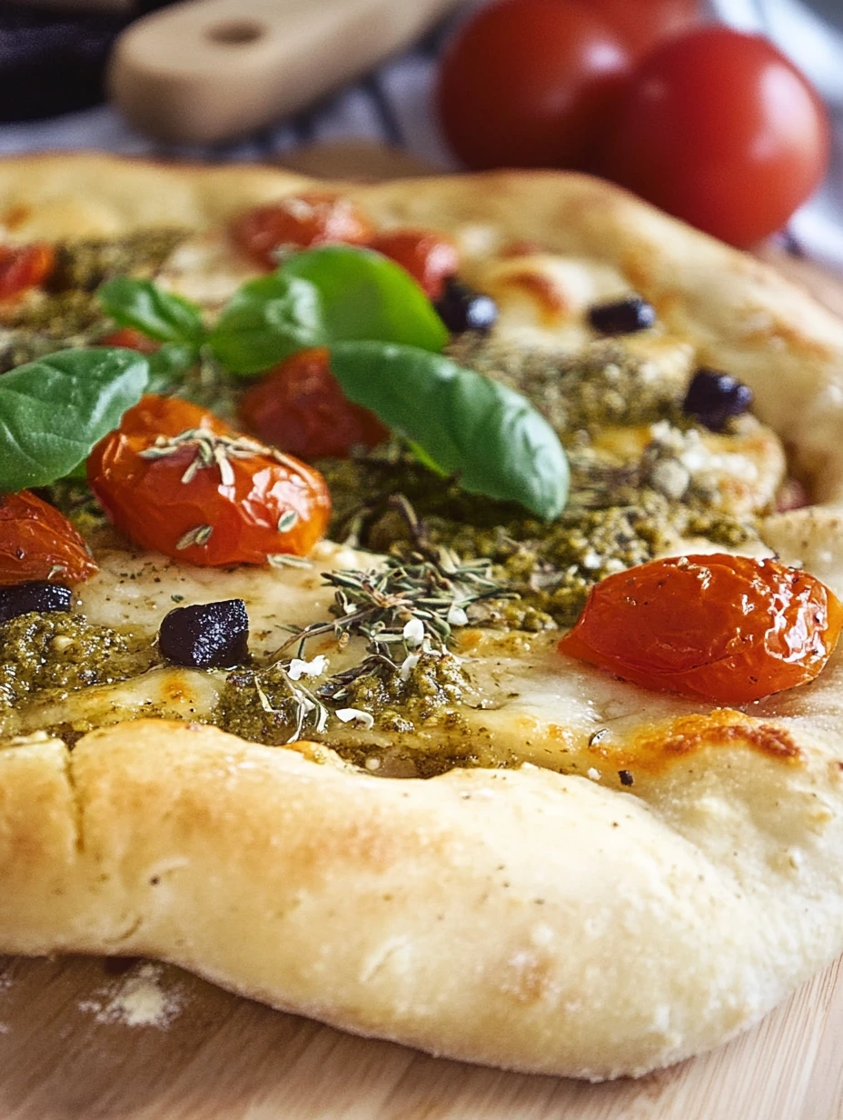 Pizza med pesto och körsbärstomater, enkelt recept