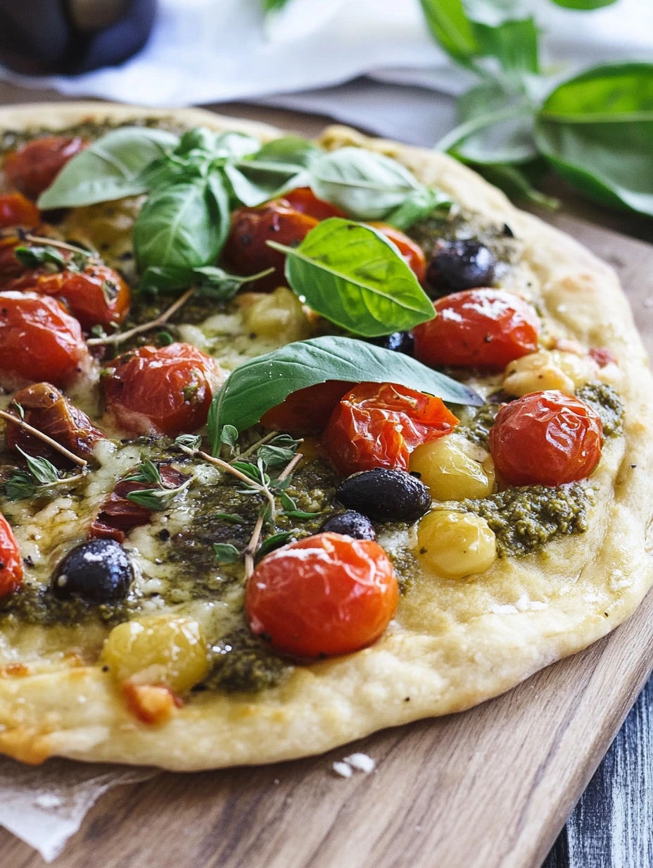 Pizza med pesto och körsbärstomater, hemlagat recept