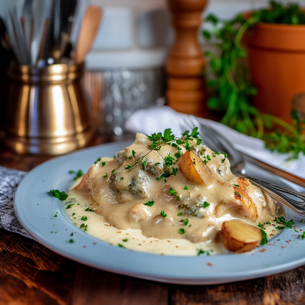 Kyckling med roquefort i gräddsås