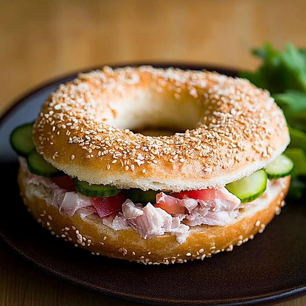 Bagel med tonfisk och vitlöksfärskost