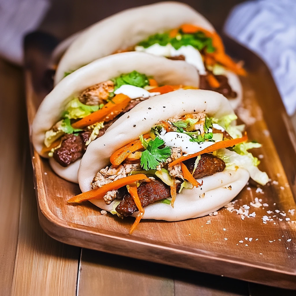 Gua bao med grönsaker och köttfärs