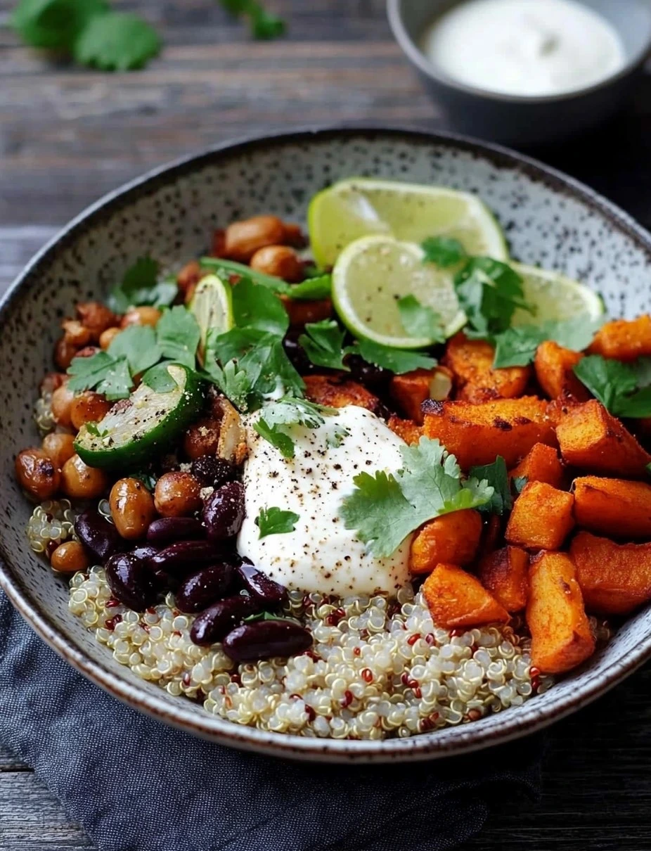 Quinoa bowl aux patates douces et haricots