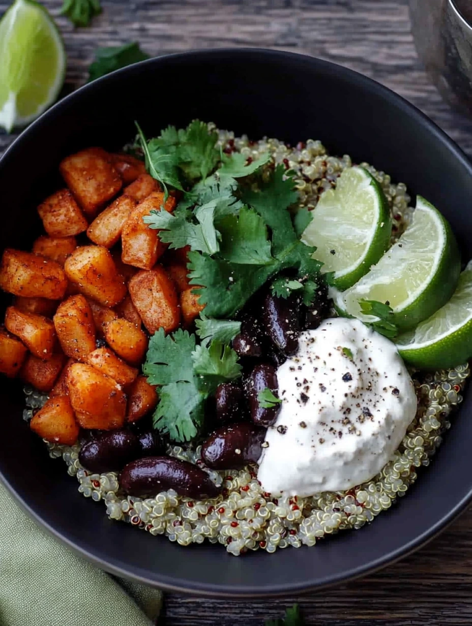 Quinoa bowl healthy aux patates douces et haricots noirs