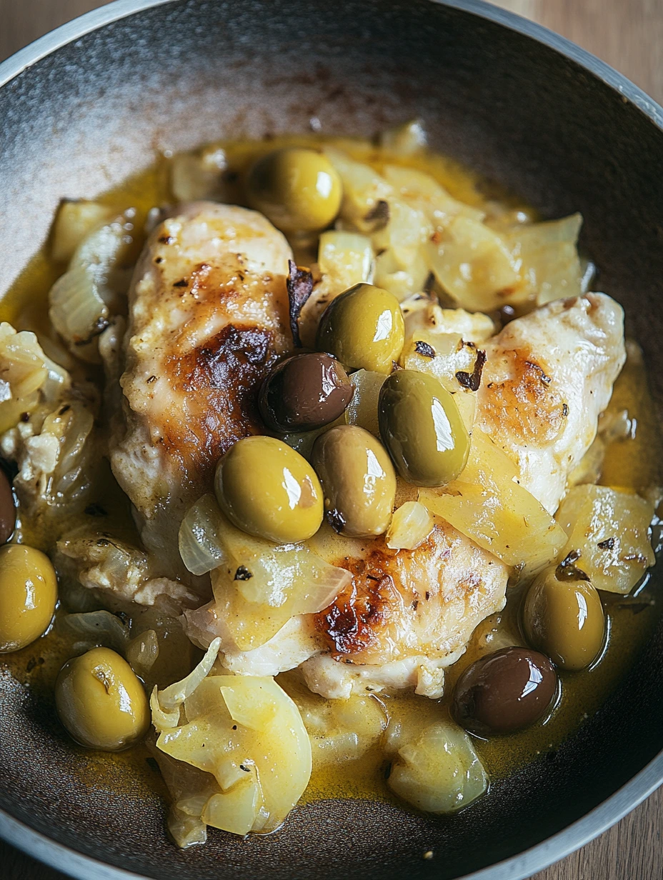 Yassa-kyckling med senap och oliver, afrikanskt recept