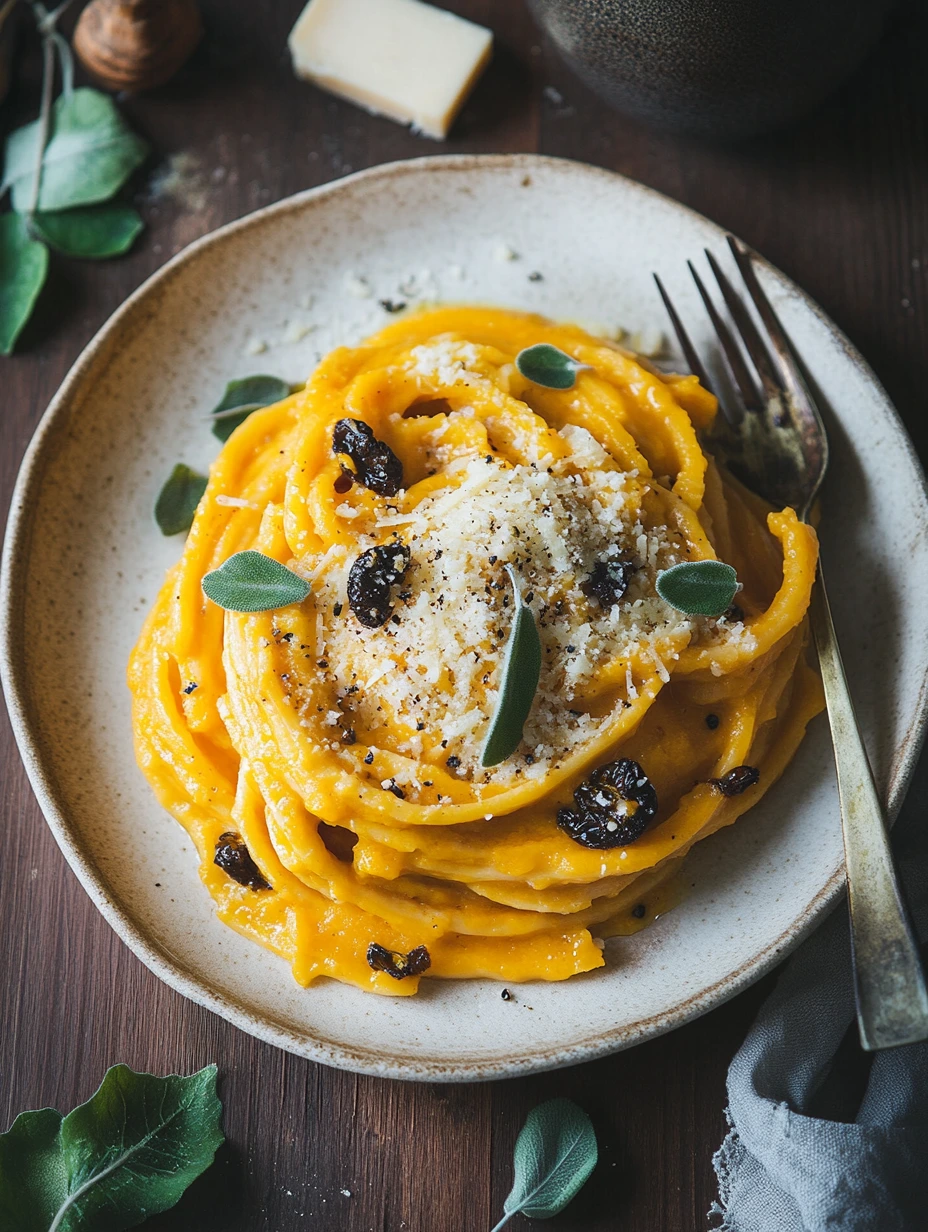 Läcker krämig butternutsquash- och pecorinopasta