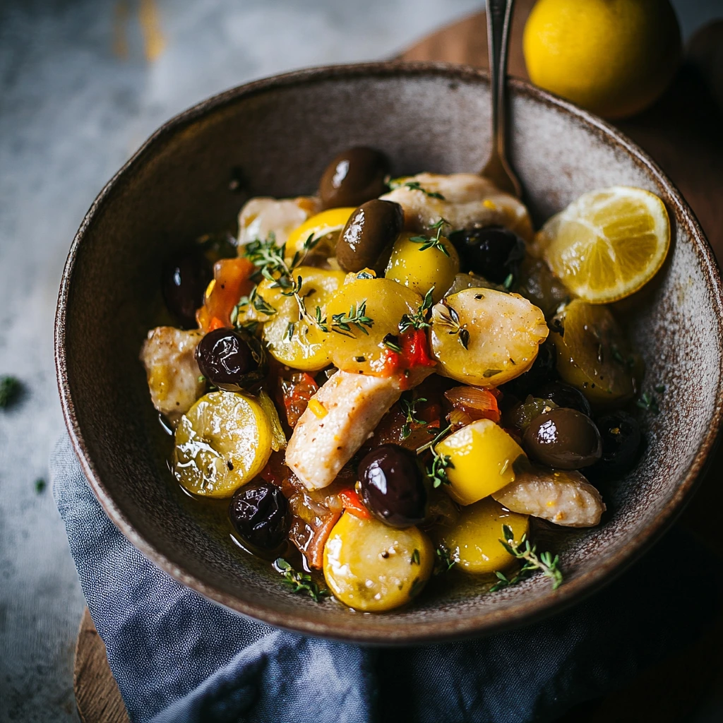 Kalkongryta med oliver och citron, snabb måltid