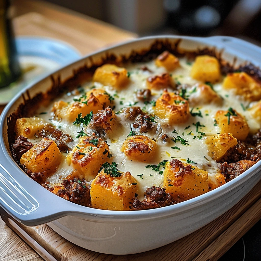 Gratäng med sötpotatis och nötfärs