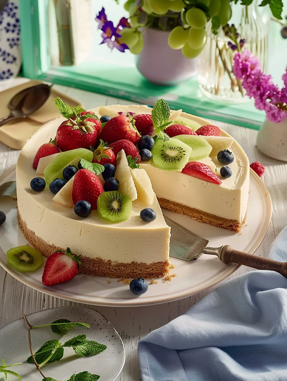 Påsk-cheesecake med frukt, bjud dina barn