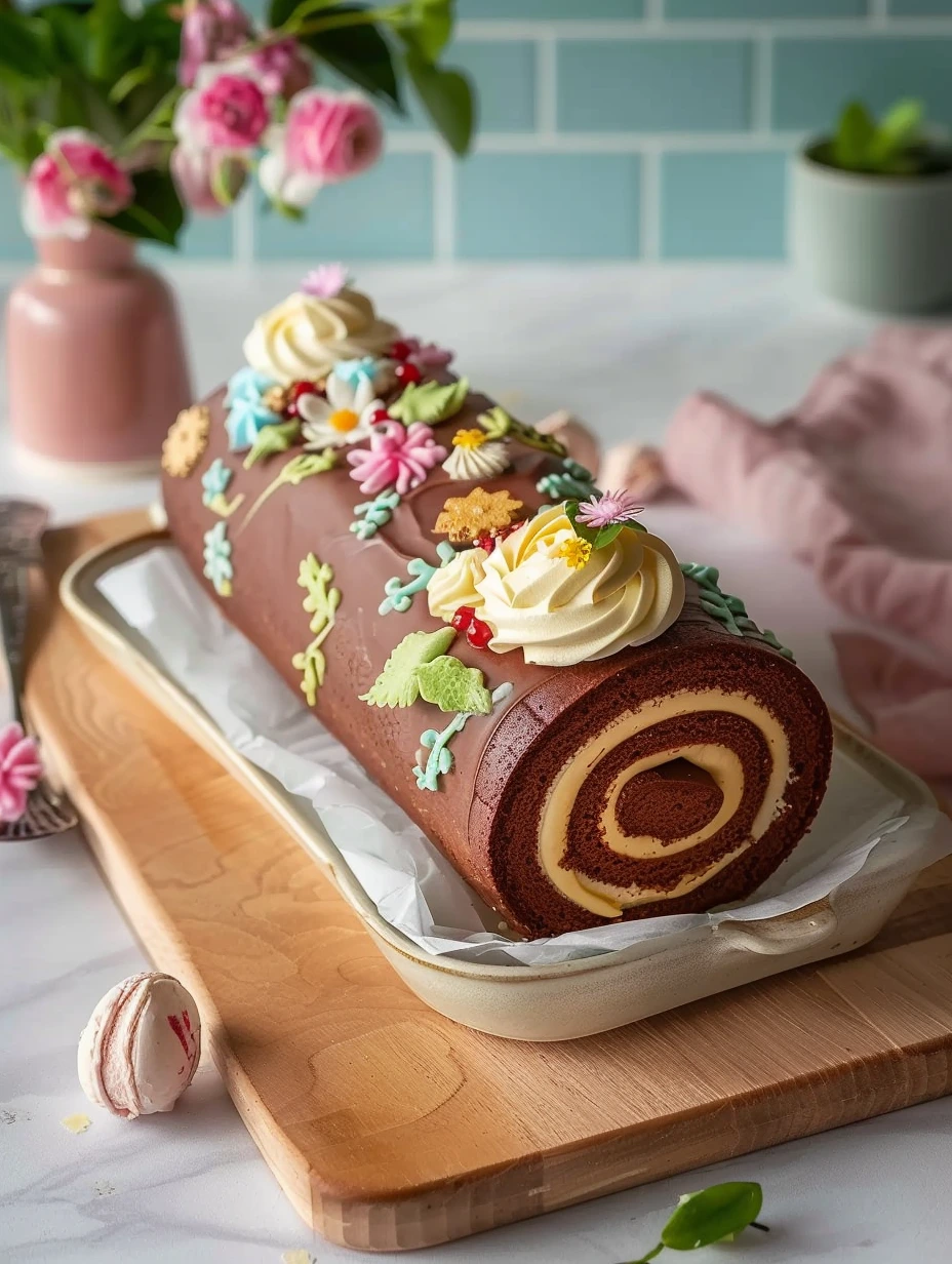 Chokladrulltårta med dekoration